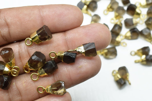 Smokey Quartz Raw Pendants,Smokey Quartz Pendant Connector Jewelry Necklace,Rough Electroplated Chams,Loose Stone Pendant,Gemstone Pendant