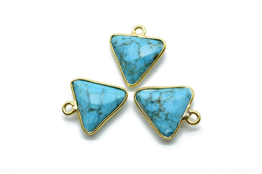 Blue Turquoise 12mm Triangle shape single bail connector, Gold Plated bezel,Turquoise Pendant,Turquoise gold plated bezel,Turquoise charm