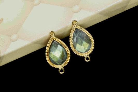 Labradorite 9x13mm Pear Double Bail's Connectors,Labradorite Gold Plated Bezels,Jewelry Making Charms Crafts,Labradorite Gold Pendant Charms
