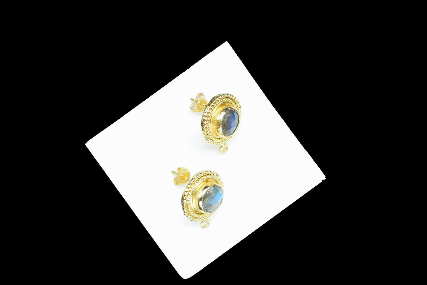 Labradorite Gemstone Earring/Labradorite Round Earring/Designer Bezel Earring/Gold Plated Jewelry/Handmade Jewelry/Earring Connector/Gift