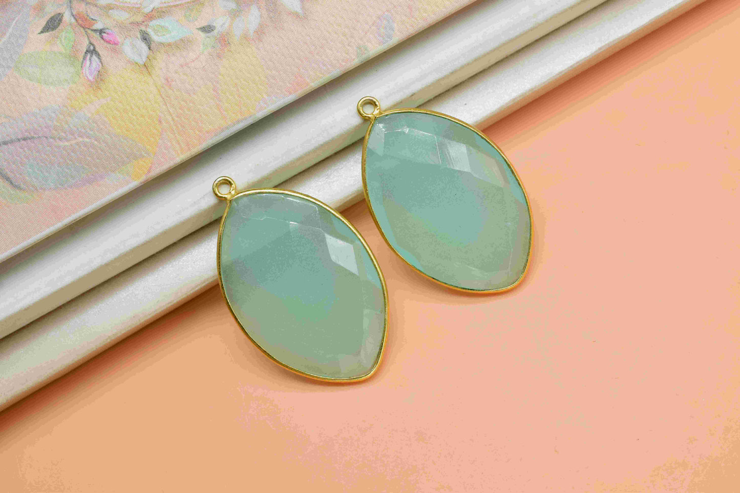 Aqua Chalcedony 20x30mm Bezel,Marquise shape pendant,single Bail connector,Gemstone Bezel Charms,Handmade bezel Pendant,Aqua Quartz jewelry