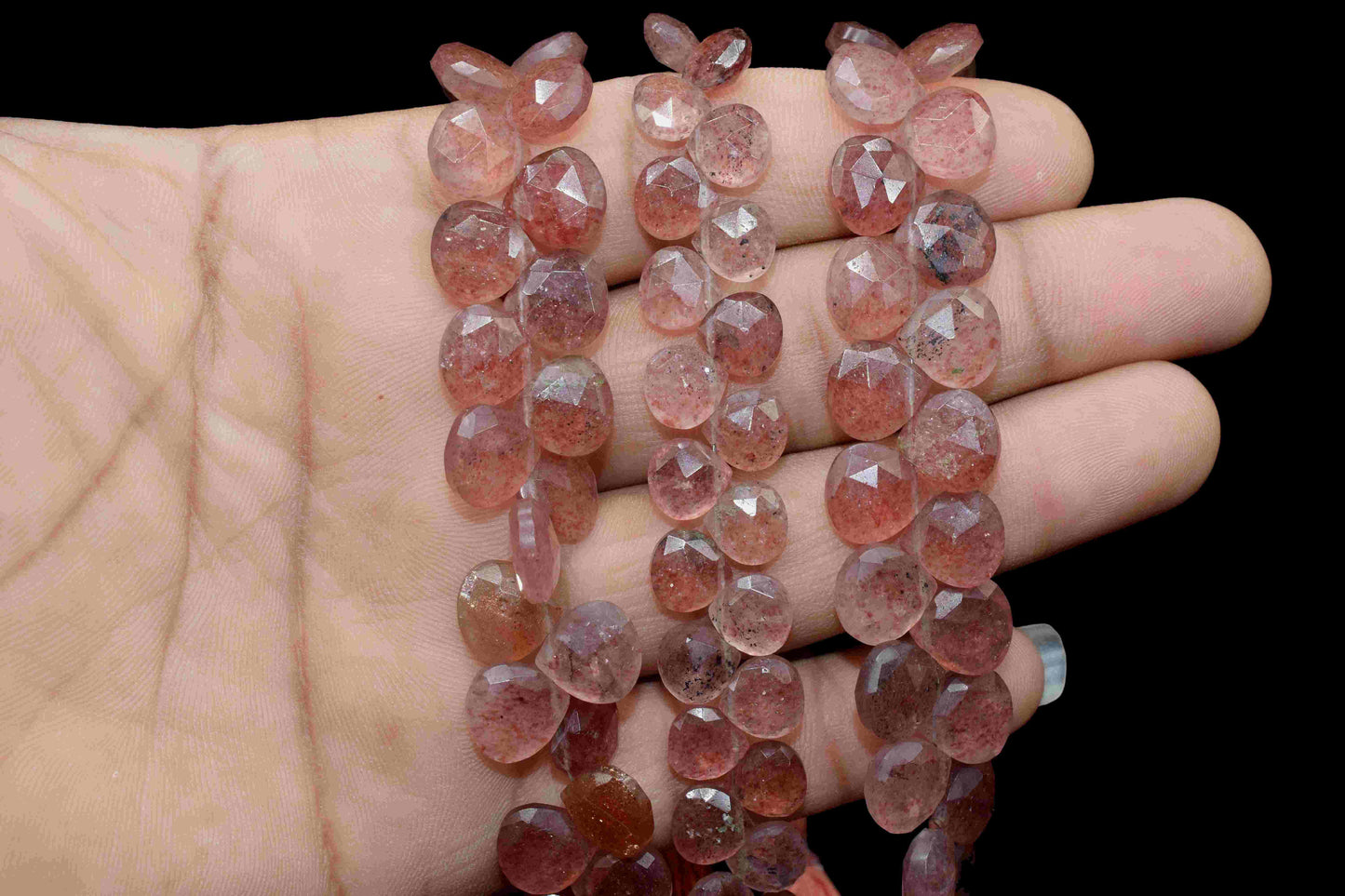 1 Strand Natural Pink Strawberry Gemstone,Pink Strawberry heart briolette,Gemstone Bead,Faceted Gemstone beads,Pink Strawberry Heart Shape
