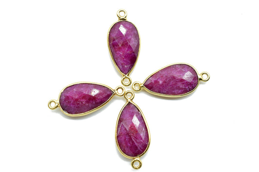 Ruby 10x18mm Pear shape double loop connectors,Ruby Pear pendant,Ruby Gold Plated bezel,jewelry making connectors,Ruby handmade charms,Ruby
