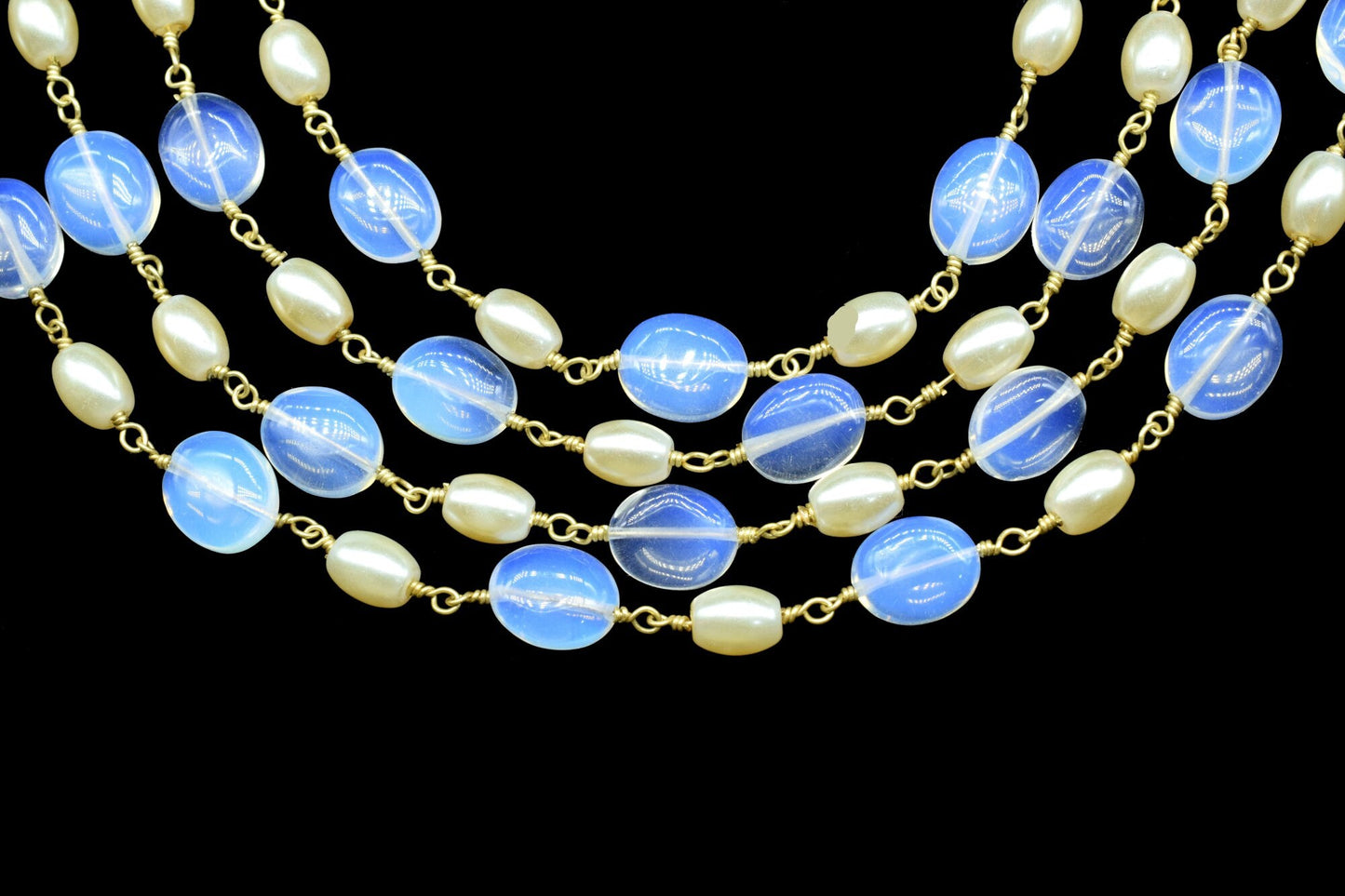 White Pearl and Opalite Rosary Chain,Jewelry Making Beaded Chain By Foot,Pearl and Opalite Rosary Oval Shape Beads,Necklace Wire Wrap Rosary