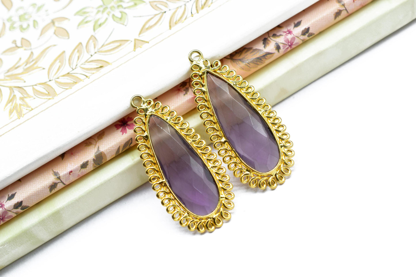 Amethyst 10x30mm Teardrop Bezel Charm,Single Bail Pendant,Handmade Jewellery Connectors,Gemstone Brass Component,Handmade Connector,Gift