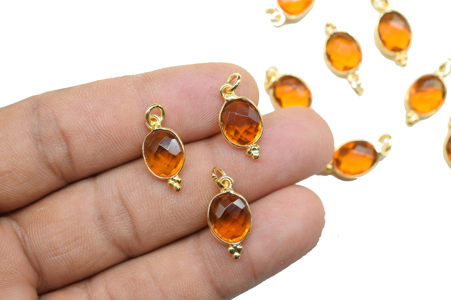 Citrine 8x10 oval,single Bail Connectors,Citrine Pear Shape Charms,Citrine Gold Plated Bezels,Jewelry Making Charms,Citrine charm,B'day Gift