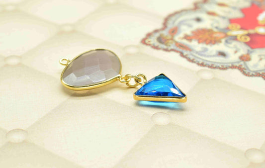 Peach Moonstone Pendant Charms , Blue Topaz Earring Component , Multi Gemstone Dangle Earring , Component Jewelry , B'day Gift