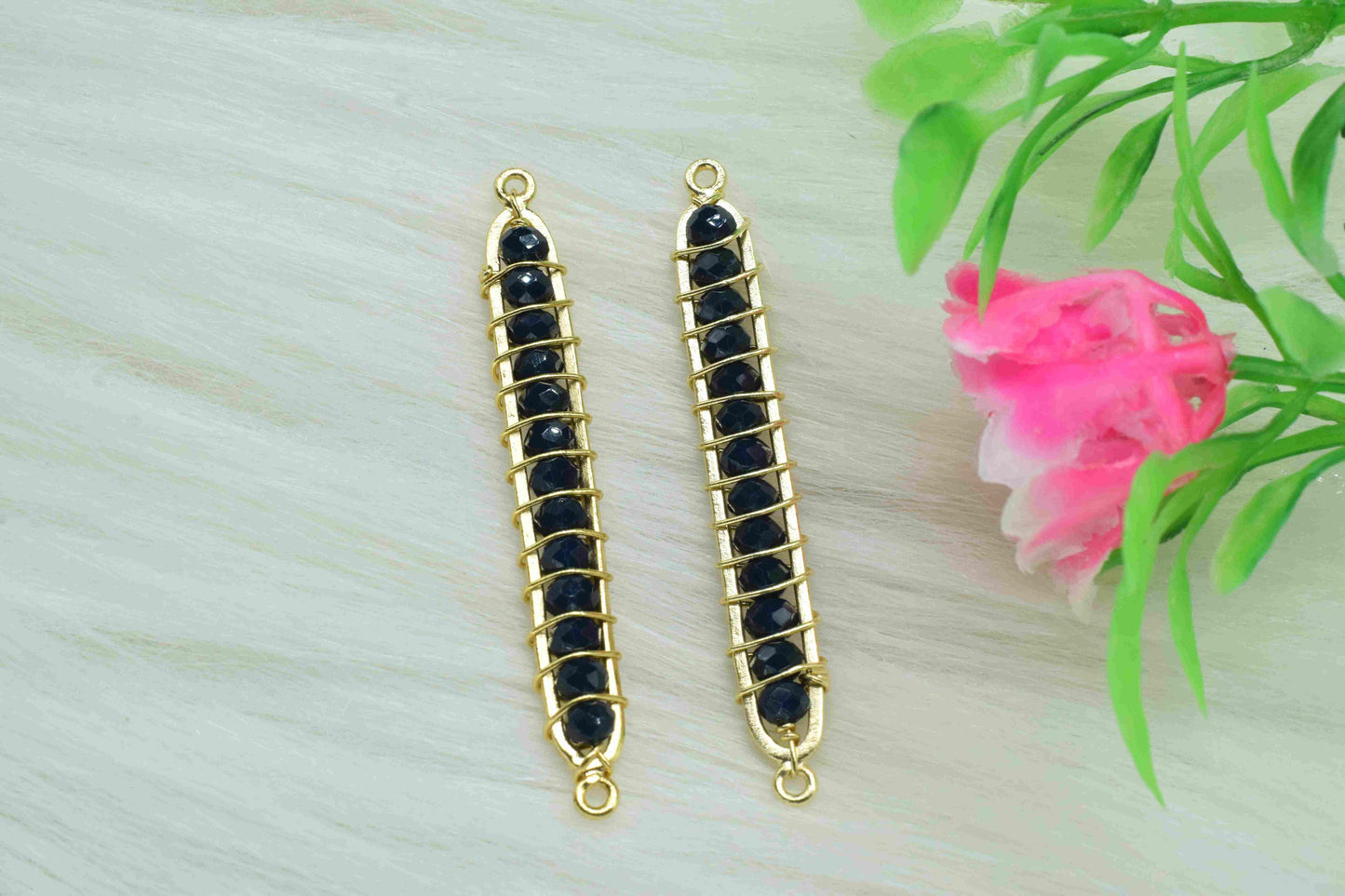 Black Onyx beaded Bar Finding Connector,Gemstone Bar Pendant Necklace,Black Onyx Bar Bracelet,Bead Bar Finding Component,Black Onyx jewelry