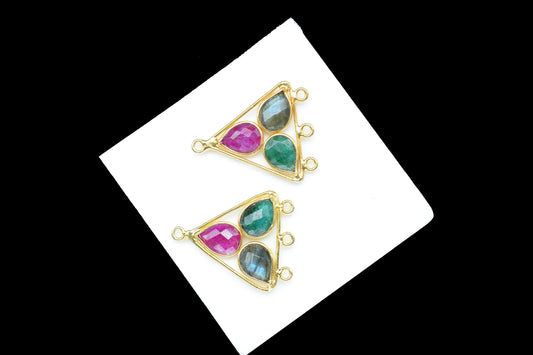 Multi Gemstone Teardrop Faceted Bezel Pendant,Handcrafted Gemstone Jewelry,Multi Sapphirer Bezel Connector,Tringle Shape Pendant,RubyJewelry