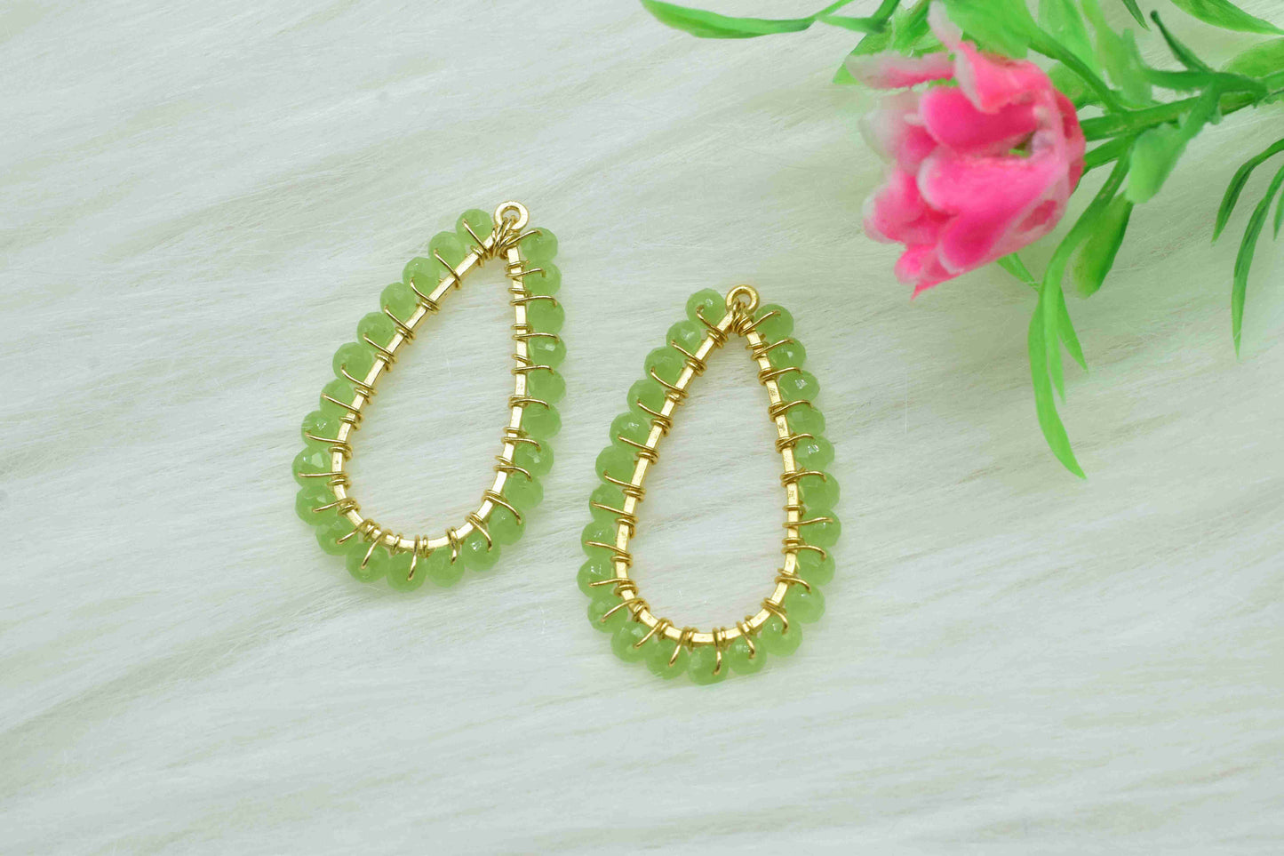 Prehnite Wire Wrapped Earring,Gemstone Component,Handmade Connector,Dangle Earring Component,Findings Earring Component,Prehnite Jewelry
