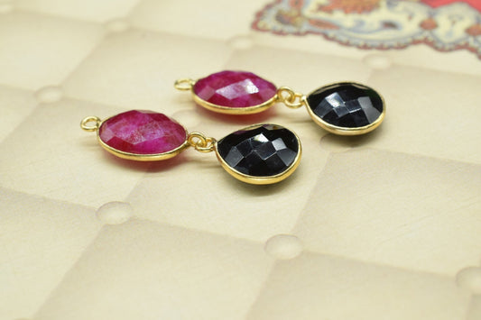 Natural Multi Stone Pendant Charm,Multi Shape Connector,Natural Ruby Jewelry,Station Bezel Link,Ruby Earring Connector,Handmade Pendant,Gift