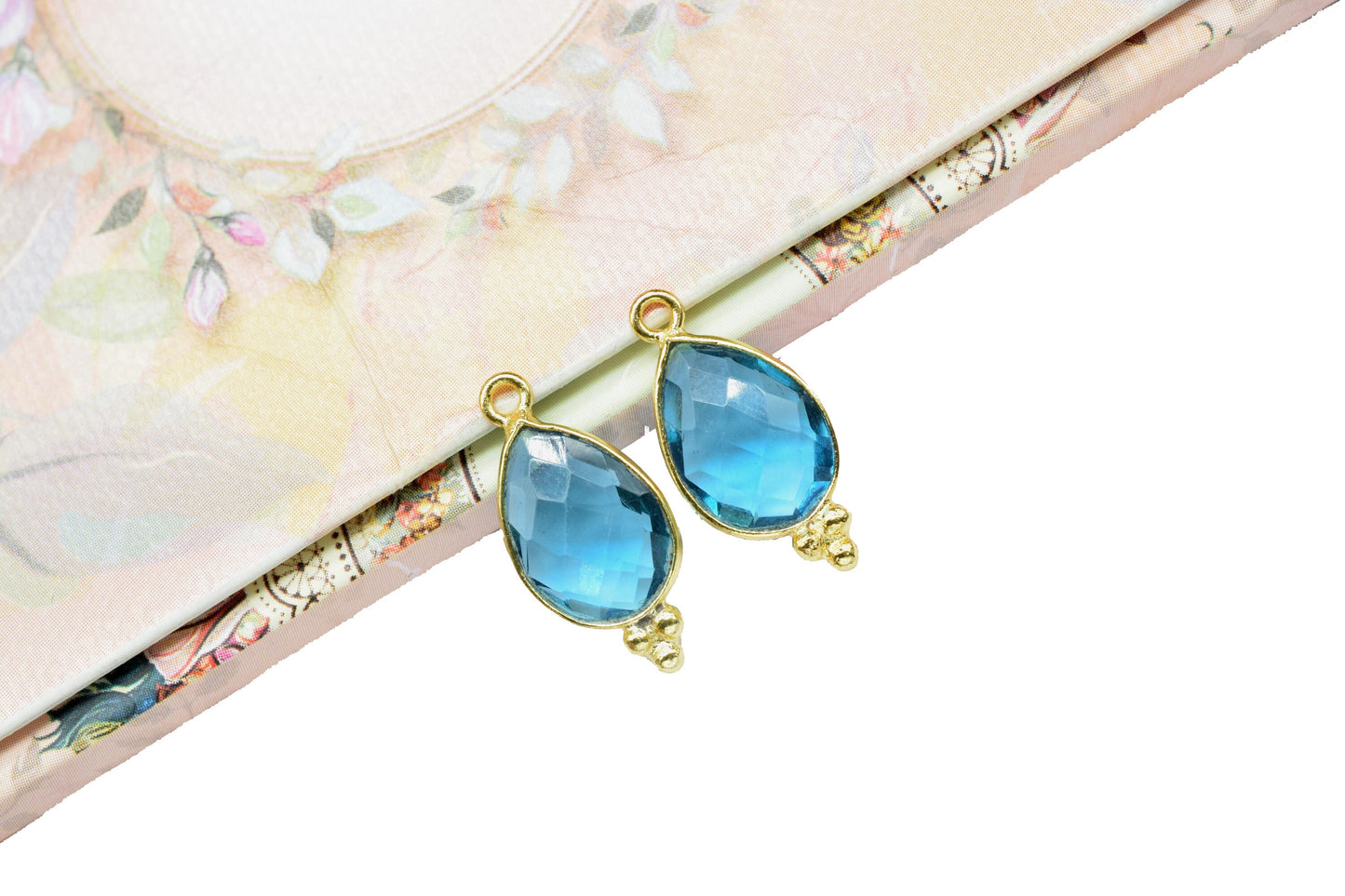 Blue Topaz Quartz 10x14mm Teardrop Shape Pendant Jewelry,Blue Topaz Gold Plated Single Bail Connector jewelry,Topaz Gemstone Teardrop Charms