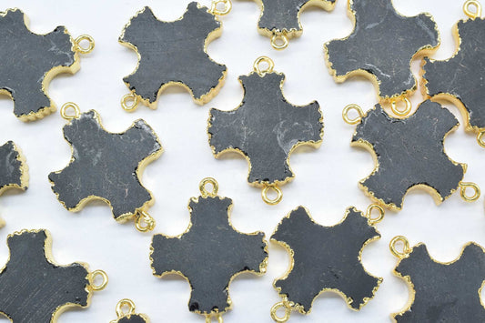 Black Onyx Cross Pendant,Double Bail Connector,Handmade Pendant,Black Onyx Pendants Jewelry,Gemstone Jesus Pendant,bracelet Pendant Charms