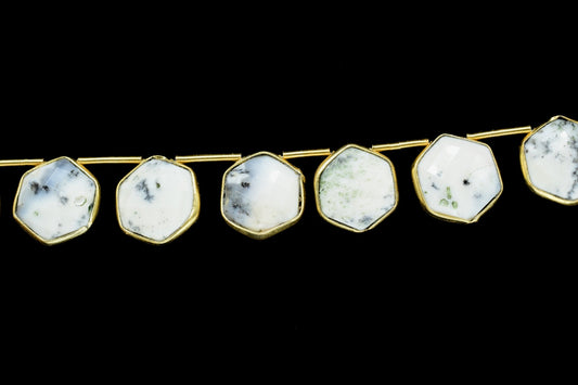 Dendrite Opal 10mm Faceted Hexagon Shape Single Bail Connector strand,Dendrite Opal Brass connectors,Opal Hexagon Pendant,