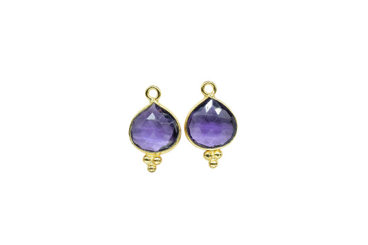 Amethyst Gemstone 10mm Heart Shape connectors,Amethyst Gold Plating charms Pendant Jewelry,Amethyst Gemstone Single bail connector,Gift