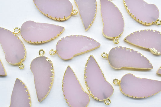 Rose Chalcedony Leaf Pendant,Handmade Pendant,Wing Earring Connector,Single Bail Connector,Gemstone Angel Wings Pendant Charm,Pendant Gift