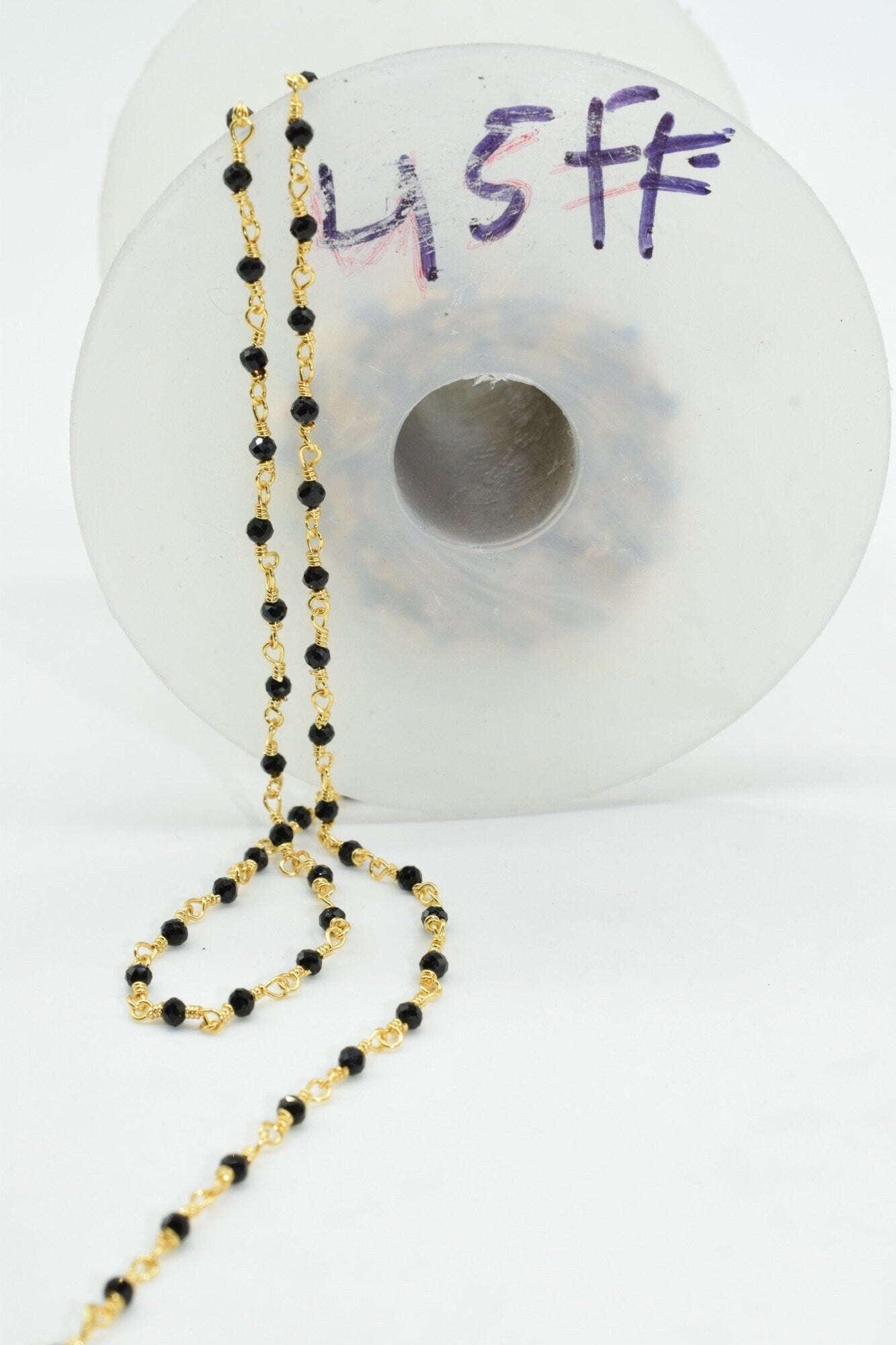 Black Spinel 2mm Rosary Style Beaded Chain, Black Spinel Faceted Beads Wire Wrapped Chain,Brass chains,Jewelry Making Chains,2mm Beads Chain