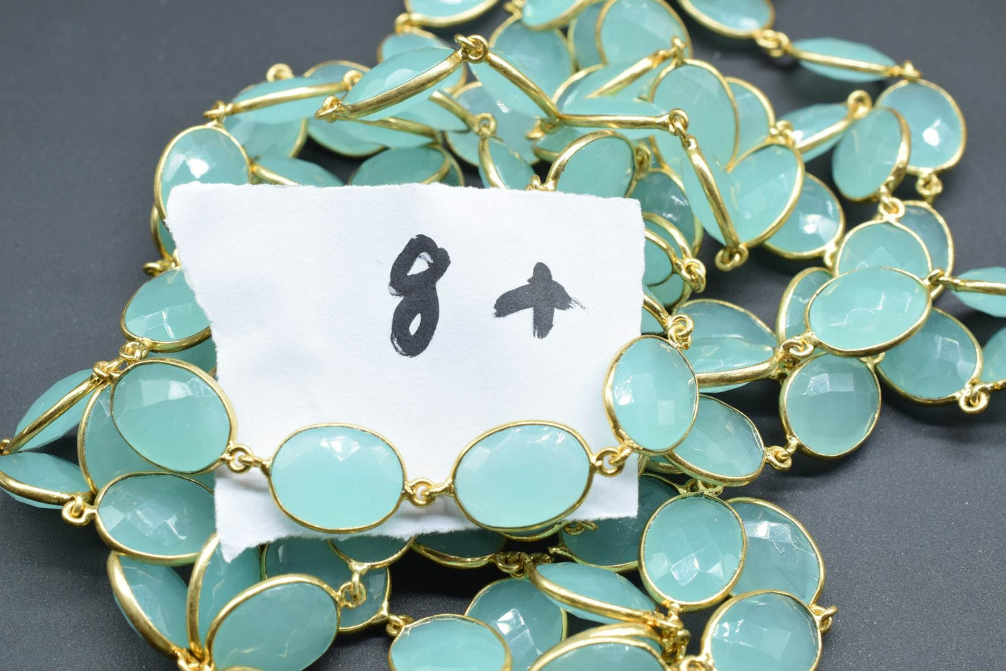 Aqua Chalcedony Oval Connector Chain,Chalcedony Gold Bezel Connector Chain,Oval Aqua Chalcedony Faceted Gemstone,Gold Plated Rosary Chain
