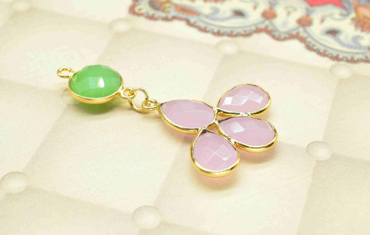 Prehnite Pendant Charms , Rose Quartz Dangle Earring Component , Multi Gemstone Dangle Earring , Component Jewelry , B'day Gift