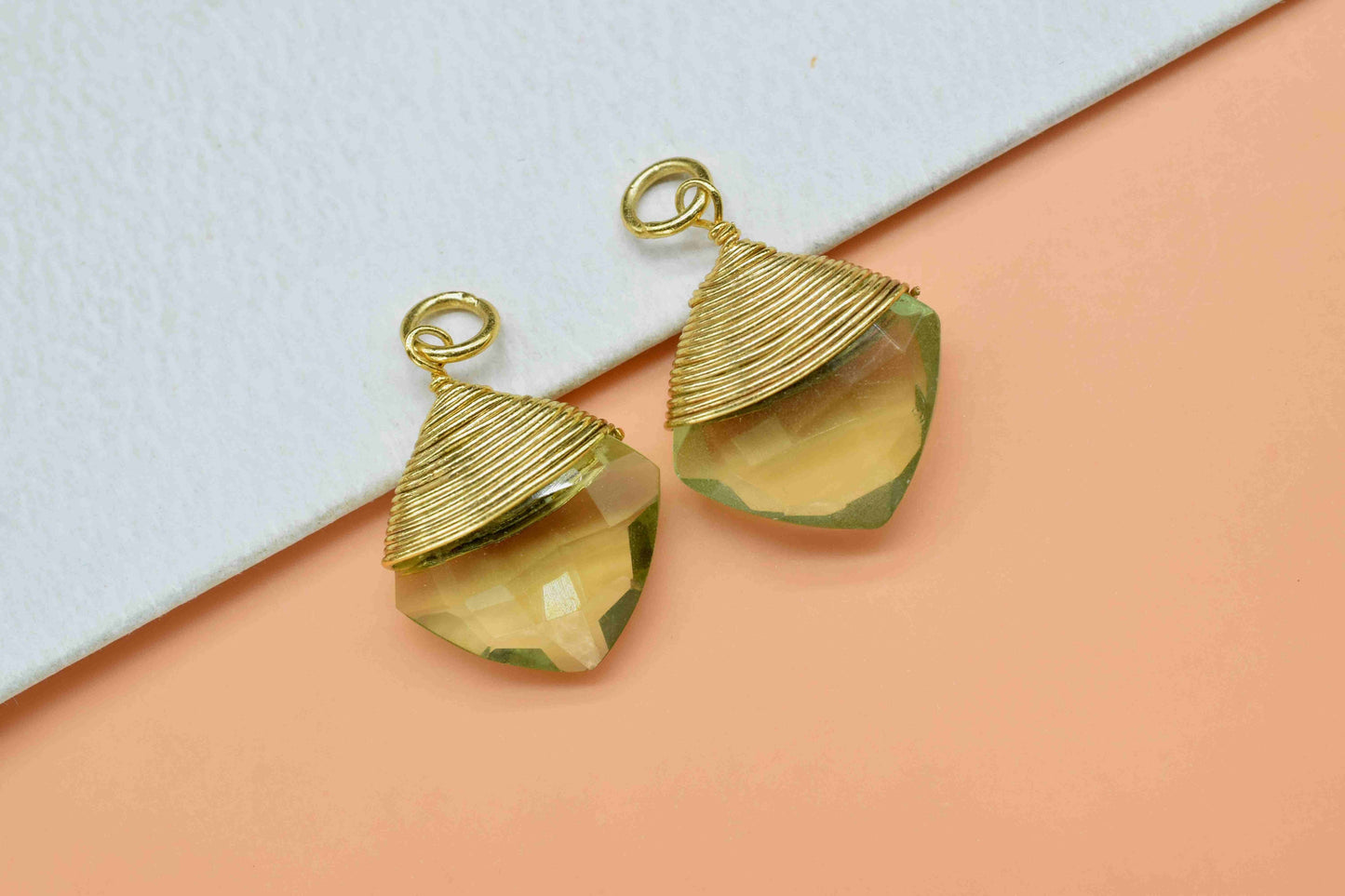 Green Amethyst Square Faceted Connector, Green Gemstone, Wire Wrapped Pendant,Loop Connector,Wire Wrapped Necklace,Green Quartz jewelry,Gift