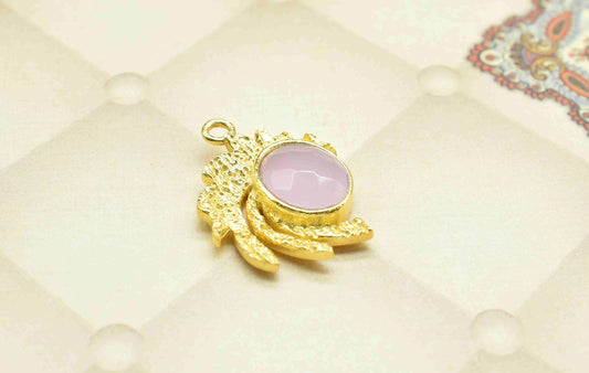 Rose Quartz Pendant , Gemstone Handmade Pendant , Bulk Gemstone Pendant , Gold Plated Connectors ,Single Bail Gemstone Connector Charm