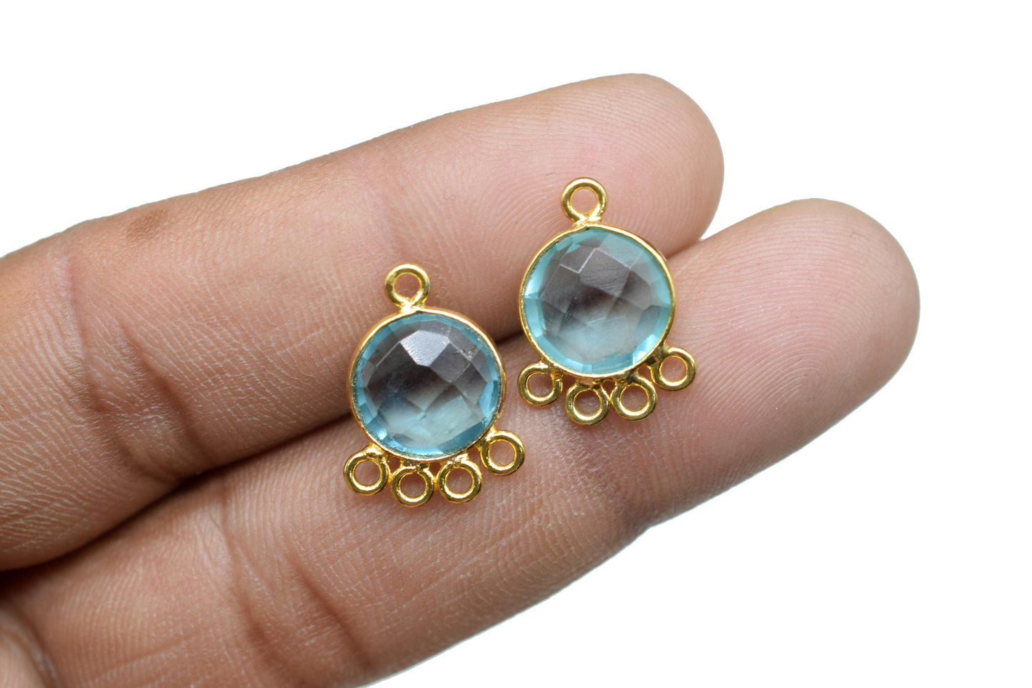 Sky Topaz 10mm Round Bezel Charm/Gemstone Brass Component/Single Bail Pendant charms/Round Handmade Jewellery Connector/B'day Gift