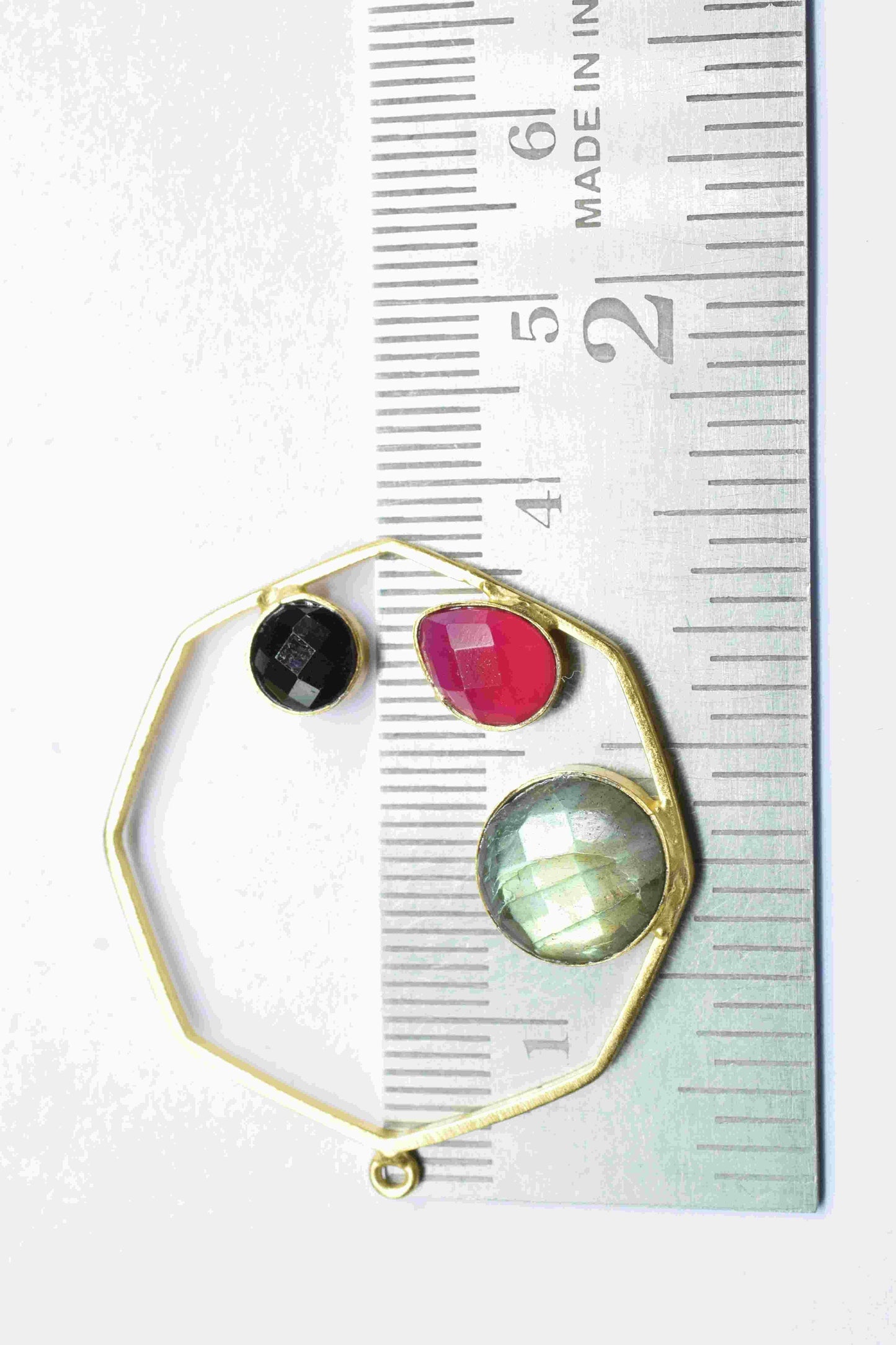 Multi Stone Pendant,Labradorite Gemstone Round Shape Pendant,Pink Chalcedony Pendant,Finding Hexagon Connectors,Black Onyx Pendants Jewelry