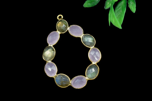 labradorite pendant,rose quartz pendant,multi gemstone connector ,gold plated pendant,single bail bezel,gemstone bezel,handmade pendant,