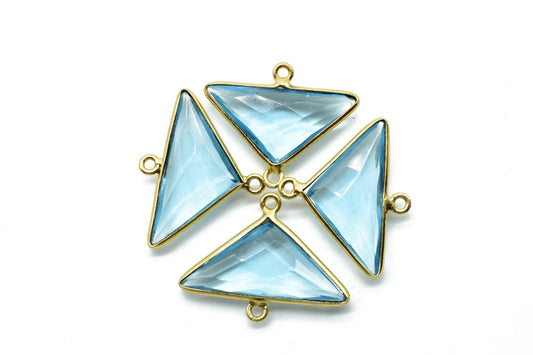 Sky Topaz 12x25mm Triangle shape double bail charms,Sky Topaz Gold Plated bezel,jewelry making charm craft,Sky Topaz single bail connectors,
