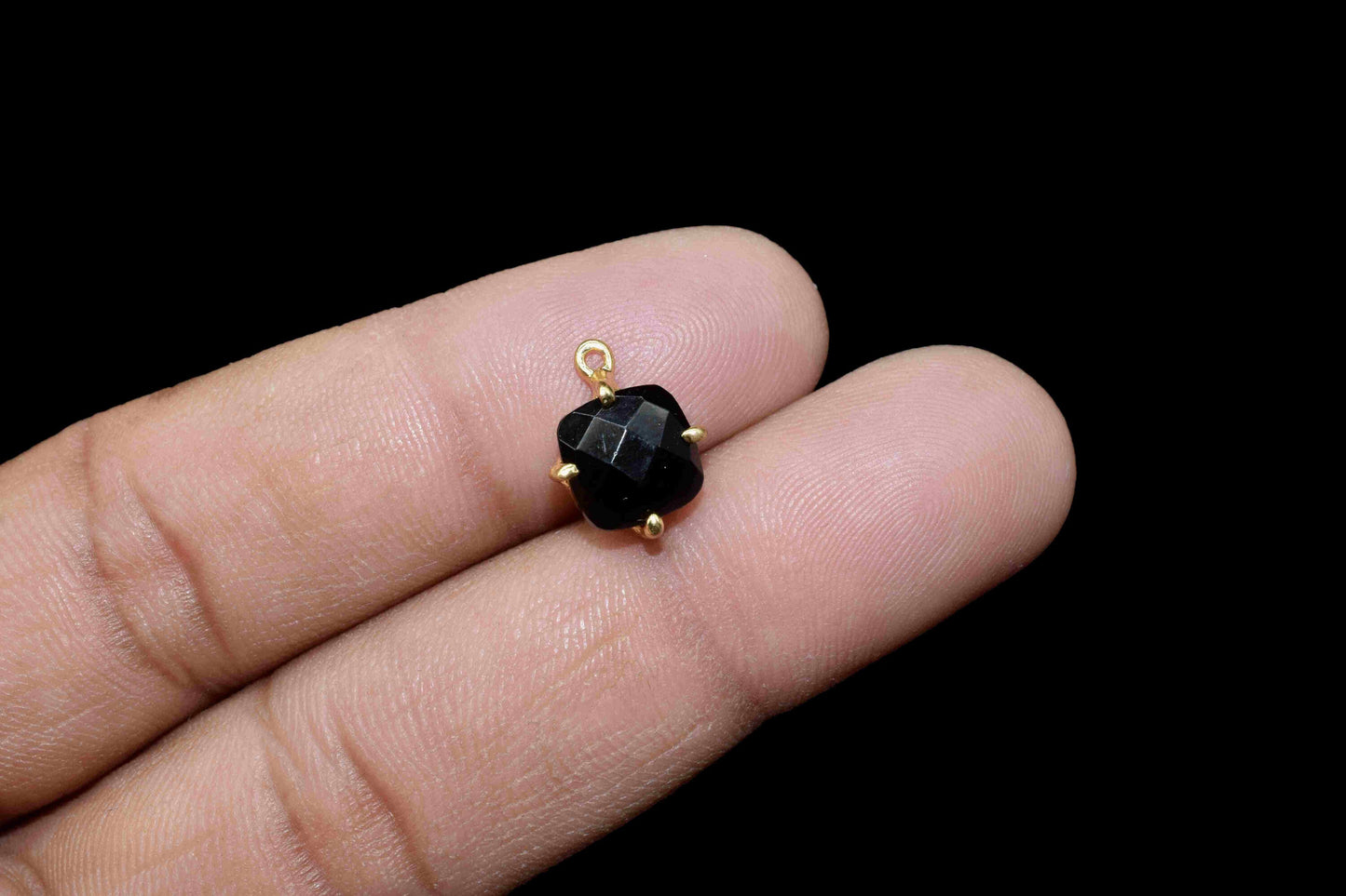 Black Onyx 8mm Cushion Shape Gemstone Single bail connector,Black Onyx Handmade Gemstone Bezel Prong Set Pendants,Black Onyx Faceted jewelry