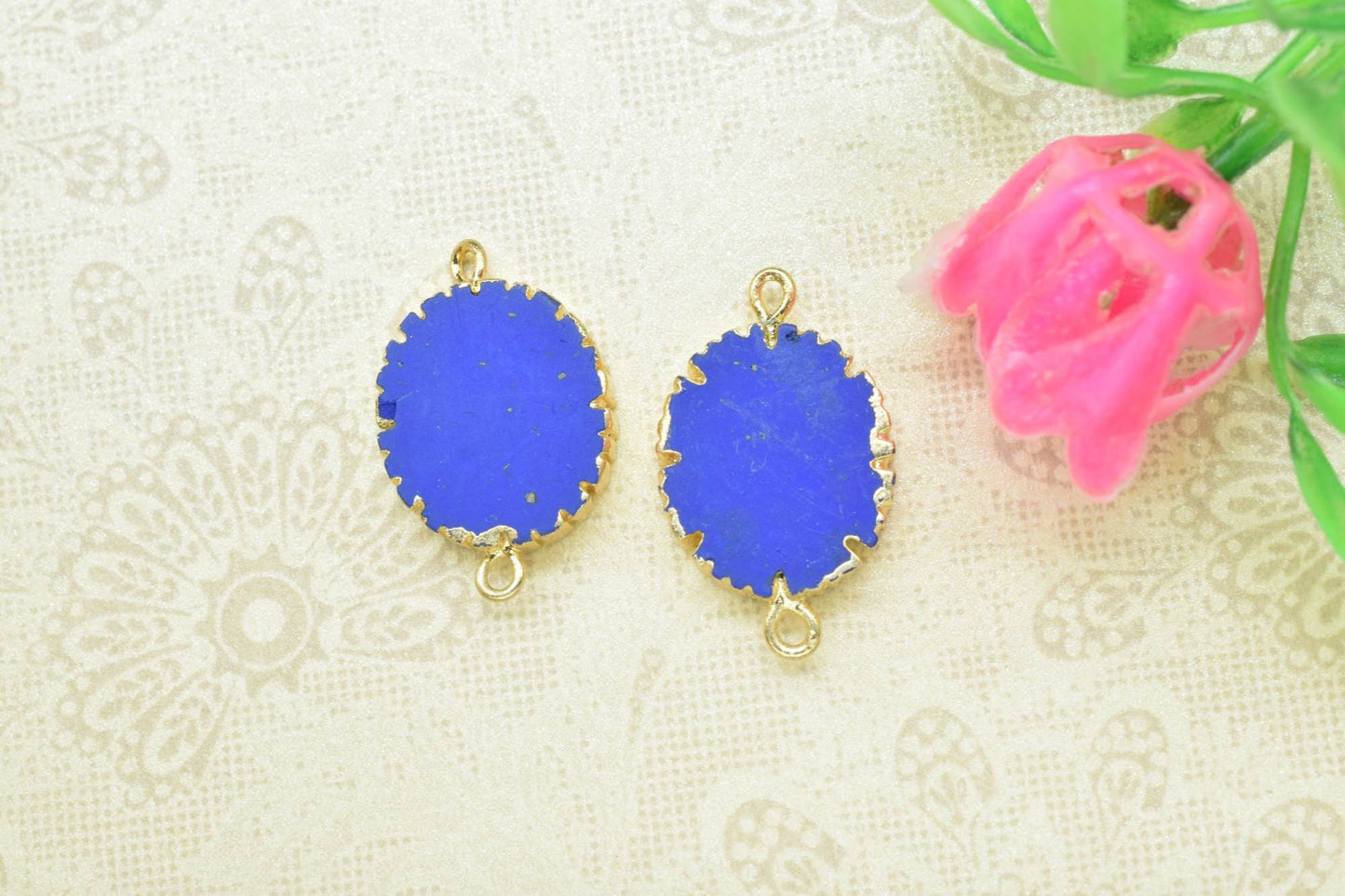 Lapis Lazuli Double Bail Connector,Cabechon Pendant Charms,Handmade Pendant,Station Connectors Jewelry,Oval Shape Pendant,Gemstone Component