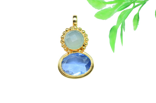 Tanzanite Designer Pendant,Dual Gemstone Pendant,multi Stone Pendant Charm,Vermeil Pendant Jewelry,Handmade Carft,small pendant,Loop Pendant