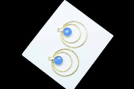 Blue Chalcedony Round Faceted Bezel Connector,Earring Connector,Brass Jewelry,Neacklace Pendant,Natural Gemstone Jewelry,Round Pendant,Gift