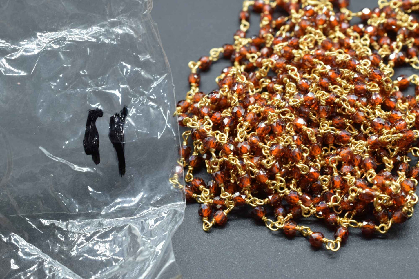 Garnet 3mm Beaded Chain,Garnet Rosary,Gold Plated Wire Wrap Chain,Brass chain,Jewelry Making Chain,Rosary chain,Gold Garnet chain,Garnet