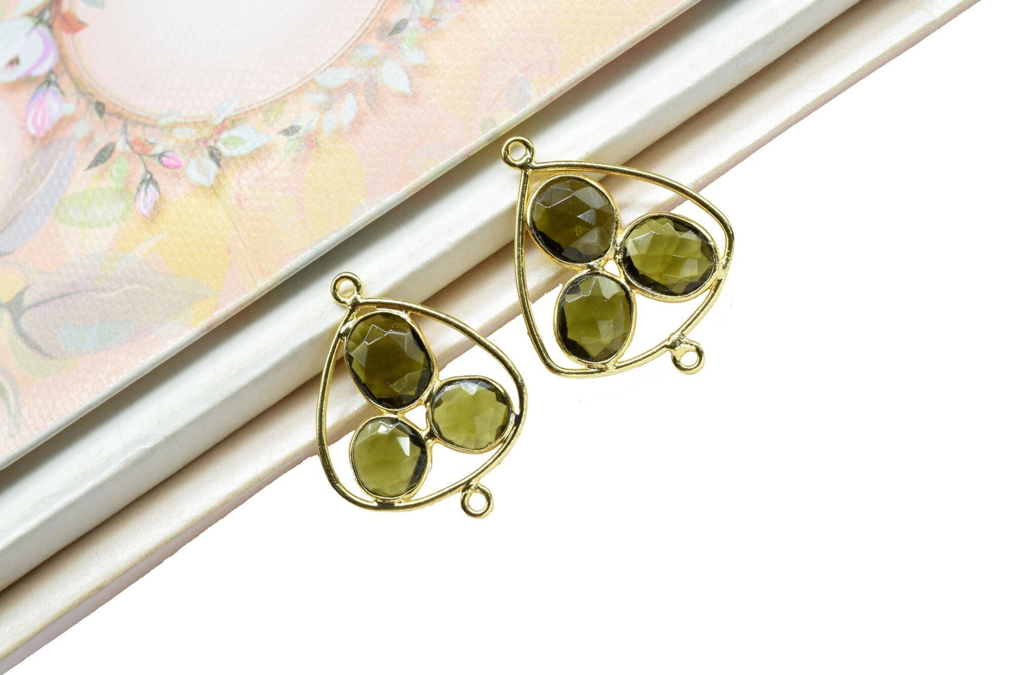 Green Tourmaline Gemstone Component Jewelry,Green Tourmaline Quartz Dangle Earring Components,Green Tourmaline Earring Connector Connector