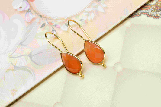 Carnelian 9x13mm Teardrop Shape Connector,Gemstone Component Earring,Carnelian Bezels Charms,Gold Plating Component,Carnelian jewelry, Gift