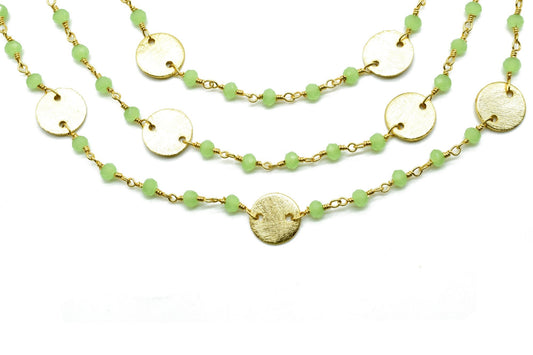 Prehnite 3mm Beaded Chain,Natural Green Prehnite Rondelle Faceted Beaded Rosary Chain,Gold Plated Wire,Jewelry Making,circle charms chain,