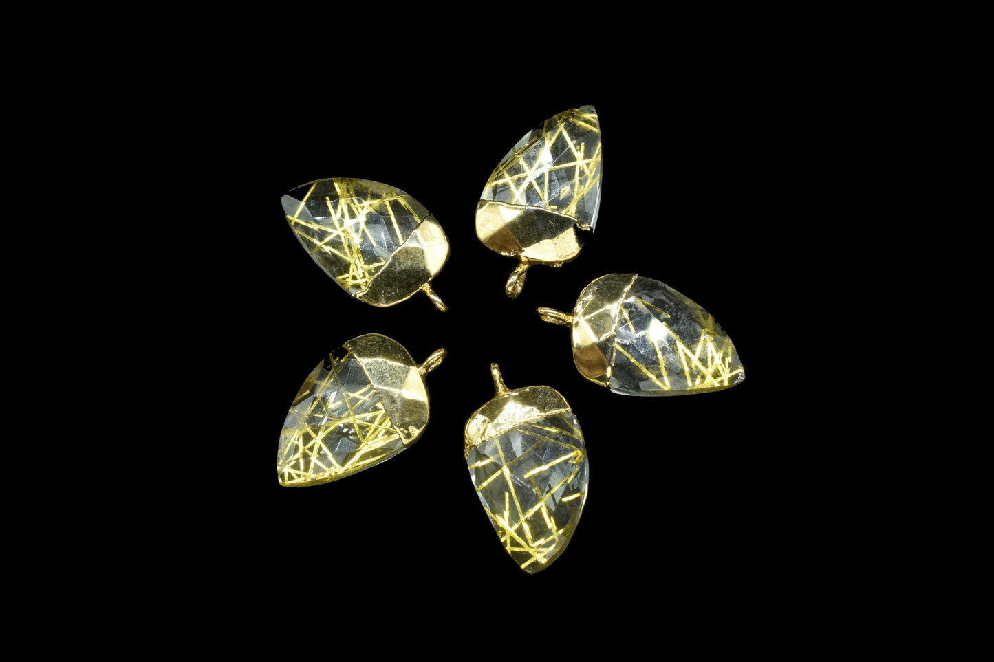 Gold Rutile Electroplated Pendant,horn shape Pendant Charm,Electroplated Pendant jewelry,Gemstone Component Pendan,Handmade Connector,Gift