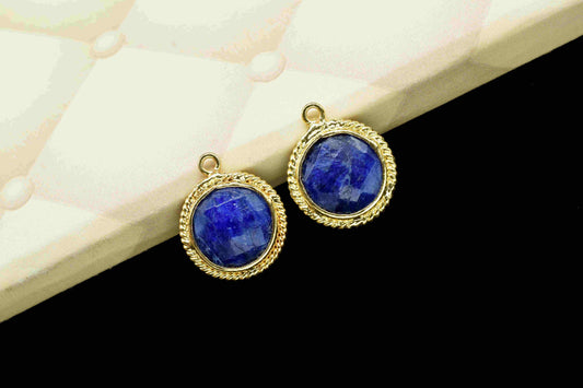 Blue Sapphire 10mm Round Shape Connector,Blue Sapphire Single Bail,Gold Plated Earring Connector,Pendant Findings,Blue Sapphire Stud Jewelry