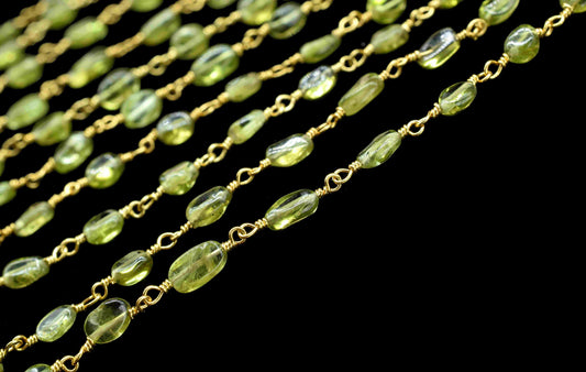 Peridot Gemstone Smooth Beaded Chain,Peridot Smooth Beads Gold Plating Beads Chain Jewelry,Peridot smooth Beads Link Rosary Style Chain,Gift
