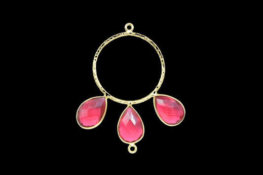 Pink Tourmaline Pendant/Gold Plated Jewellery/Connector Jewellery/Pink Gemstone Jewellery/Brass Connector Jewellery/Double Bail Pendant/Gift