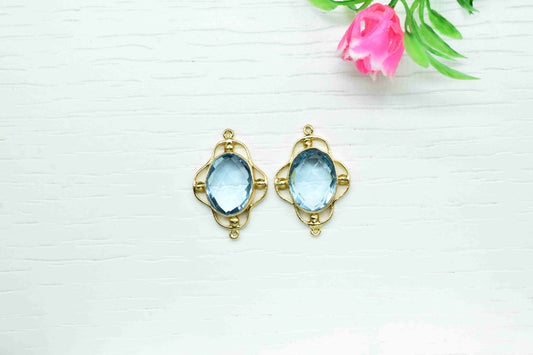 Sky Topaz Bezel Connectors,Sky Topaz Oval Shape Connectors,double bail connnector,Handmade Gemstone Bezel,Topaz jewelry making charm,Gift