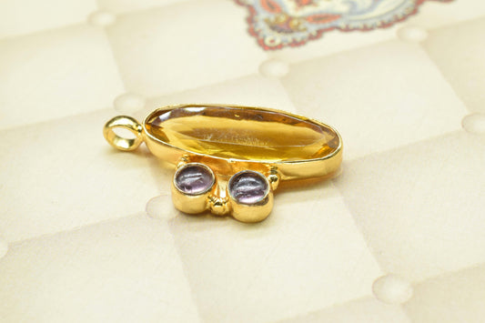 Citrine Quartz Pendant Charms,Brass Pendant,Handmade Craft,Women Pendant Jewelry,Mixed Gemstone Pendant,Statement Pendants,Loop Pendant,Gift
