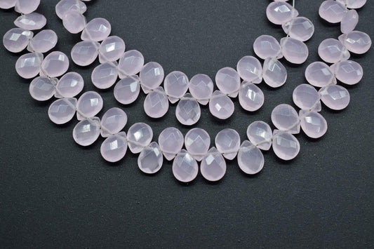 Pink Chalcedony 6x8mm Pear Shape Briolettes,Micro Faceted Pear Shape Beads,7Inch Strand,Rose Quartz Faceted Teardrop,Jewelry Making Gemstone