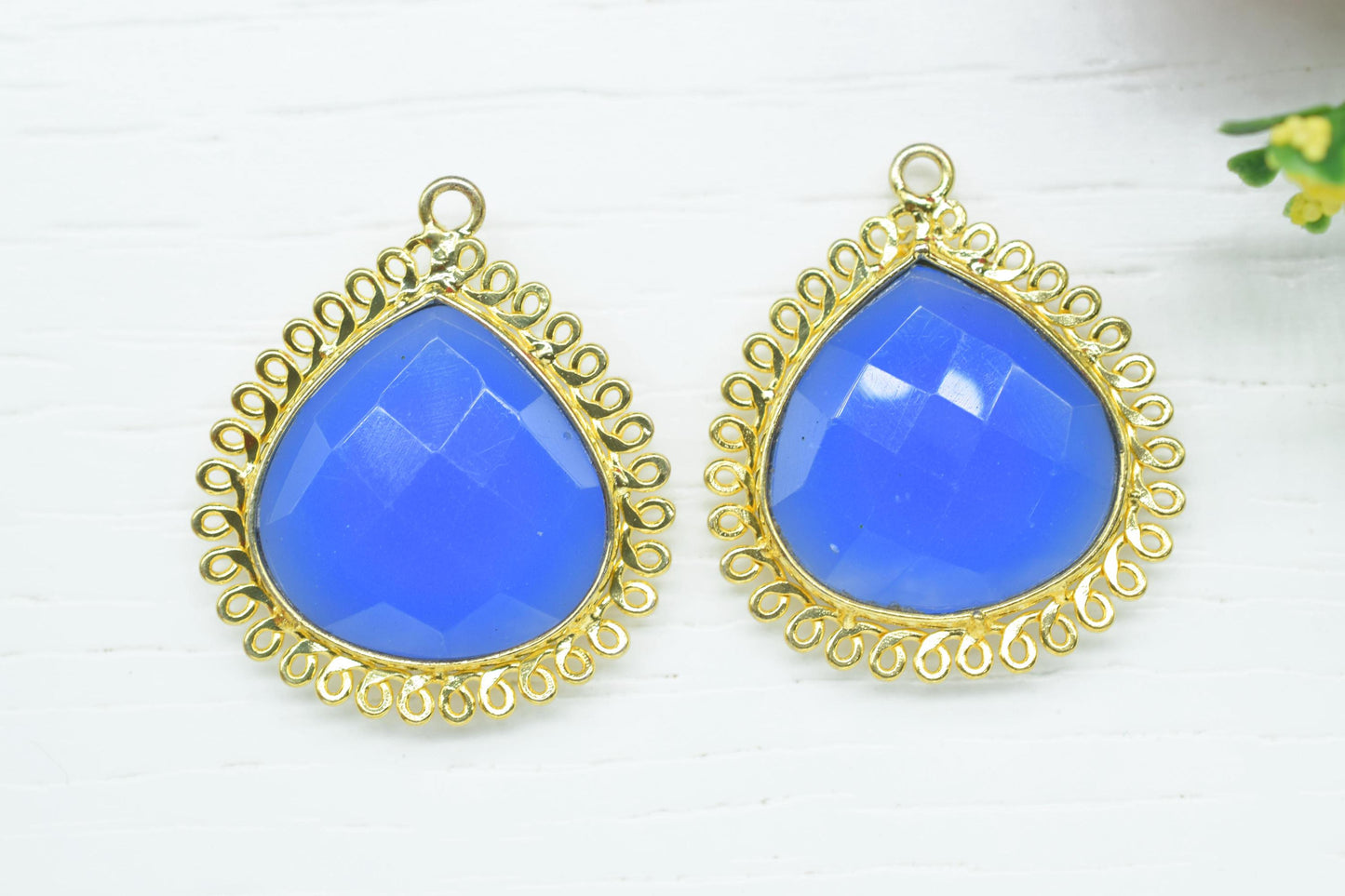 Blue Chalcedony 20mm Heart Bezel Charms,Gemstone Brass Component,Single Bail Pendant,Handmade Jewellery Connectors,Wholesale Jewelry,Gift