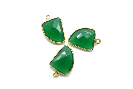 Green Onyx 12x15mm Horn shape single bail charms,Green Onyx fancy pendant,Green Onyx Gold Plated bezel,jewelry making charms,Horn connectors