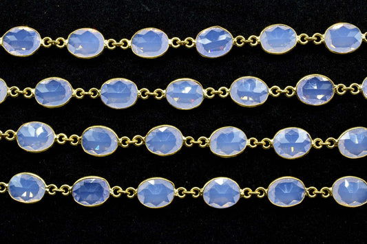 Pink Opalite Gold Plated Bezel Chain Gemstone Connector, Oval Necklace Chain,Bezel Connector Chain,Selling Per Foot,Jewelry making chains