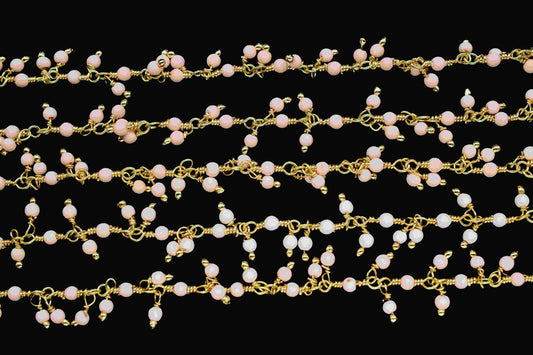 Pink Opal 2mm Cluster Rosary Chain,Handmade Rosary Chain,Opal Jewelry Making,Wire Wrapped Bead Dangling Rosary For Necklace,Finding Jewelry