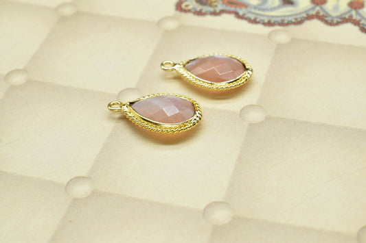 Peach Moonstone 10x14mm Teardrop Shape Charms Pendant,Peach Moonstone Single Bail PendanPeach Gemstone Gold Plated bezelt Jewelry,Gift