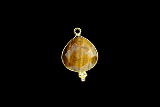 Natural Tiger Eye Gemstone 14mm Heart Shape connector,Tiger Eye charms Pendant Jewelry Making,Tiger Eye Gold Plating single bail connector